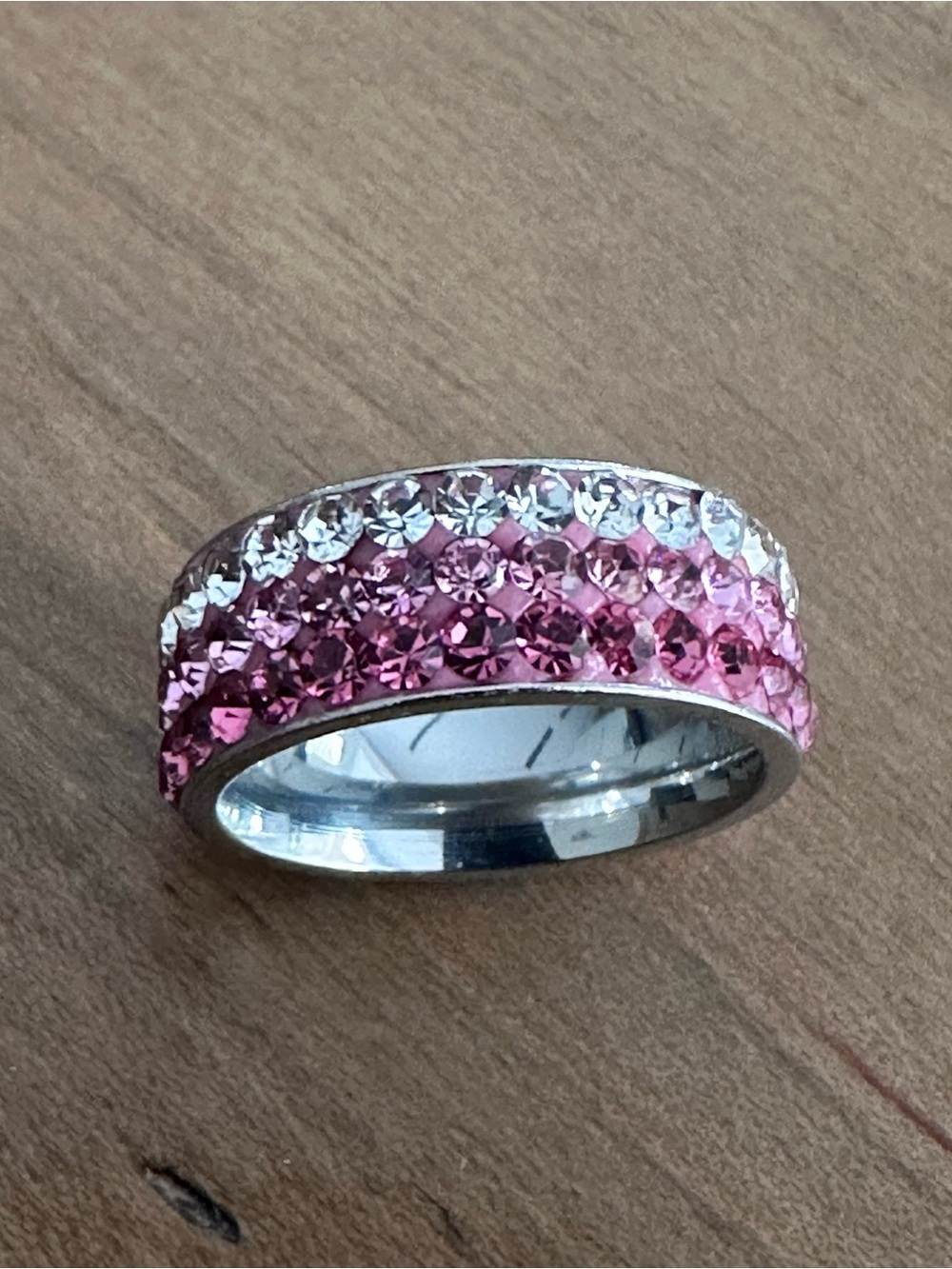 Pink Crystal Pavé Silver Band Ring - Women Jewelry Sz 6.5